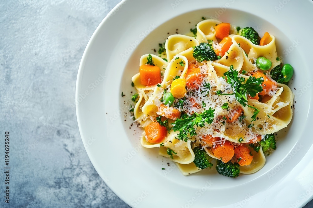 Delicious pasta with roasted vegetables, broccoli, carrots, and parmesan cheese. Delicious pasta with roasted vegetables, broccoli, carrots, and parmesan cheese.