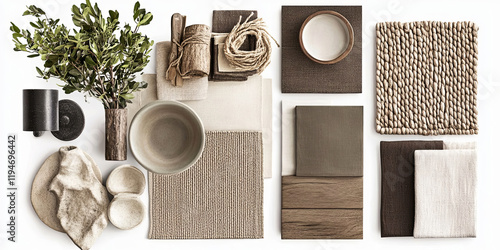 Earthy tones and textures create a harmonious mood board, showcasing natural elements and minimalist design. Perfect for inspiration in your next interior project. Generated AI