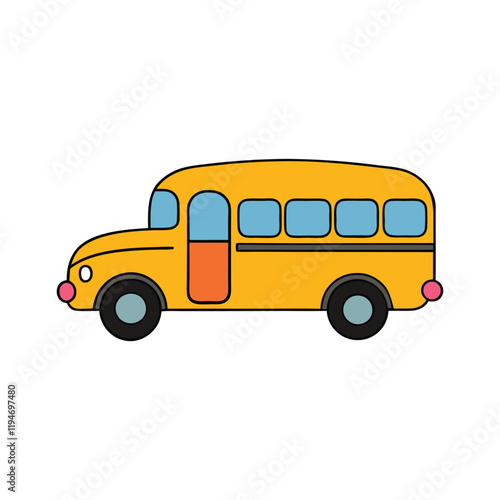 Illustration of school kids riding yellow school bus transportation education. Student child isolated school bus safety stop drive vector