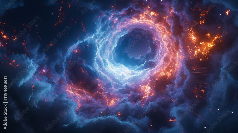Obraz premium Vibrant cosmic portal glowing with intense colors against a dark backdrop. Generative AI