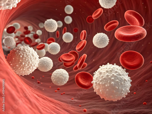 Macro image of many white blood cells created using AI