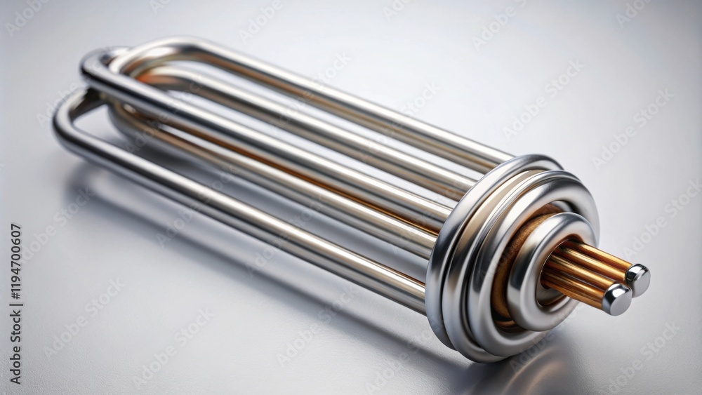 Close-up view of a shiny metallic heating element with a coiled design Close-up view of a shiny metallic heating element with a coiled design