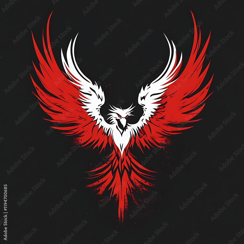 Obraz premium Red and white phoenix rising from ashes.