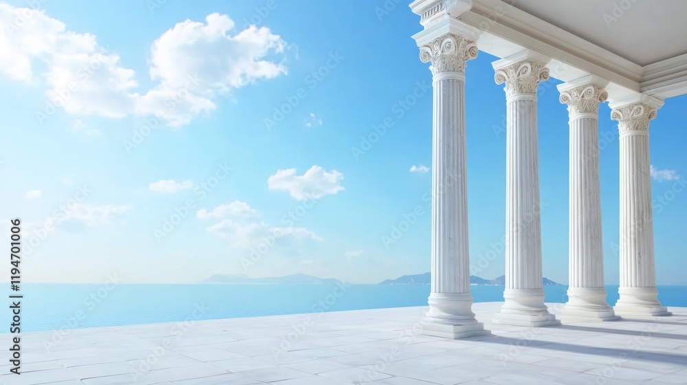 Fototapeta premium Serene Ocean View from Classical Columns