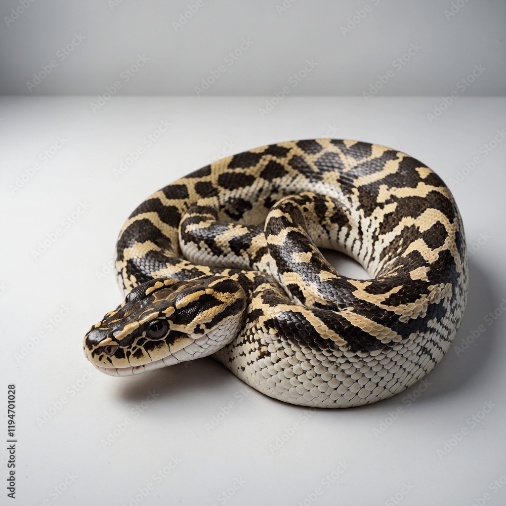 A python shedding its skin on a white background.
A python shedding its skin on a white background.