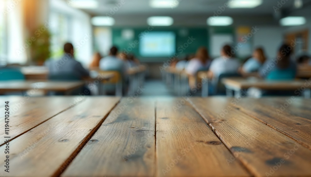 An empty classroom equipped with wooden tables and chairs, perfect for a back-to-school ambiance