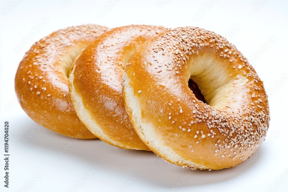 A pair of freshly baked bagels sitting on a clean white surface, perfect for a breakfast or snack shot A pair of freshly baked bagels sitting on a clean white surface, perfect for a breakfast or snack shot