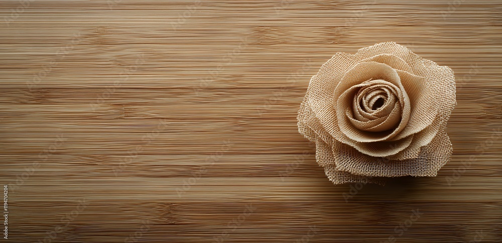 Fabric Rose on Wooden Background: A Textured Craft Fabric Rose on Wooden Background: A Textured Craft
