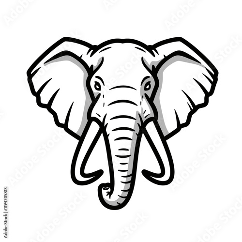 Elephant Head: A powerful and iconic black and white illustration of an elephant's head, showcasing its large ears, tusks, and wise eyes, evoking strength, wisdom, and resilience. 