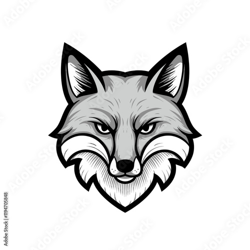 The Sly Fox: A captivating, detailed illustration of a fox's head in a striking grayscale, capturing the cunning intelligence and piercing gaze of this enigmatic creature.  