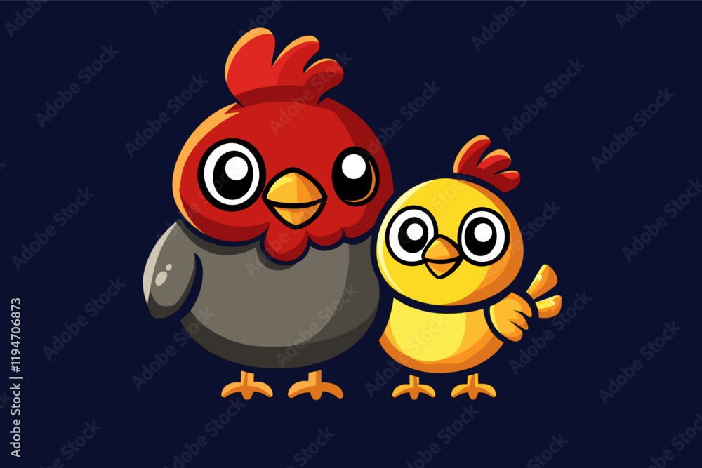 Hen with Chick vector icon illustration Flat style. Hen with Chick vector icon illustration Flat style.