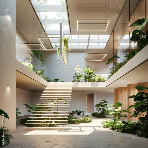 Modern Atrium Interior Mockup for Architectural and Branding Design photo