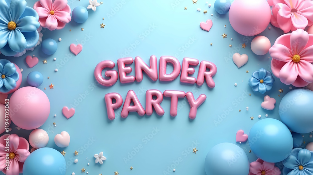 Fototapeta premium gender reveal party background with blue and pink balloons 