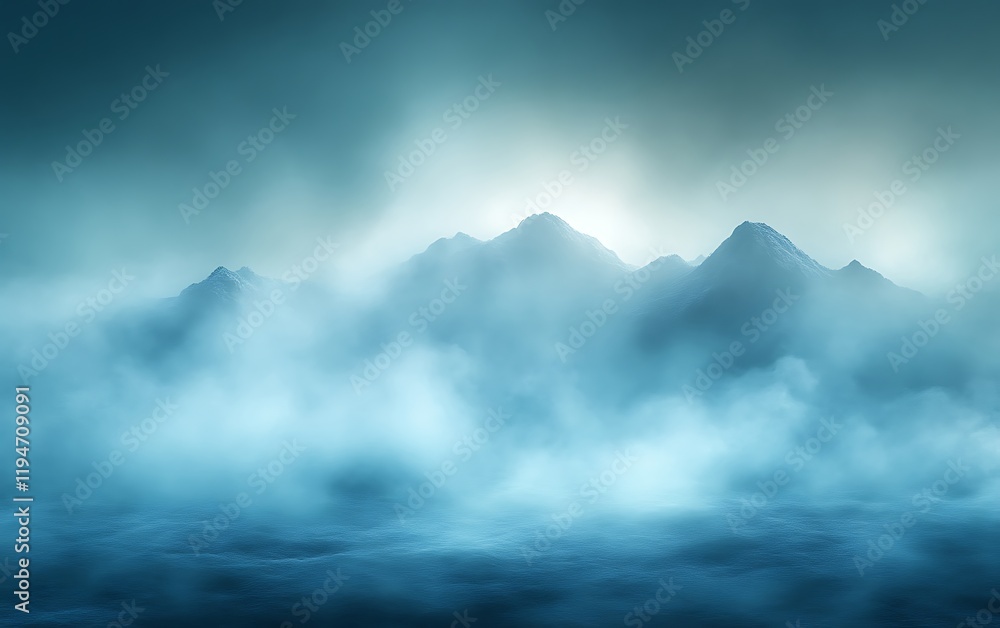 Naklejka premium Misty mountains shrouded in fog at dawn.