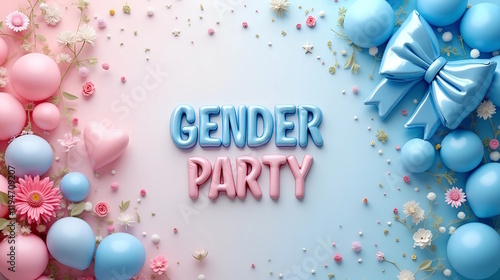 gender reveal party background with blue and pink balloons	