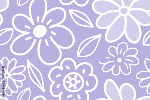 Seamless floral pattern in light purple and white tones, minimalist background