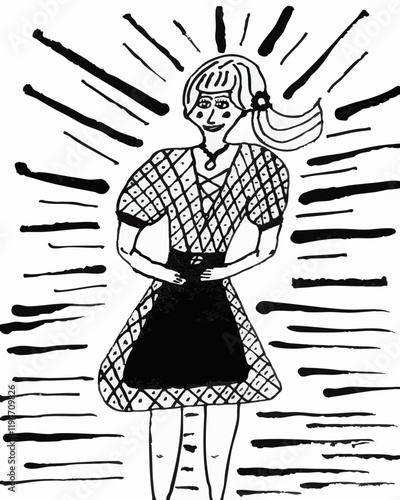 Young Bavarian girl - Ink Art - Hand drawn