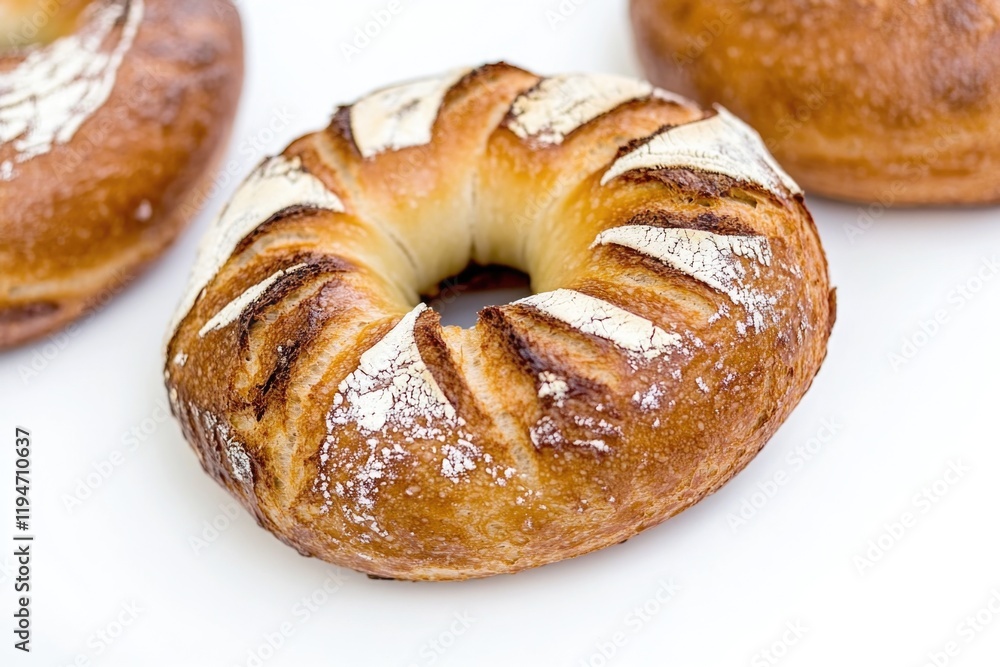 A group of doughnuts arranged on a clean white surface