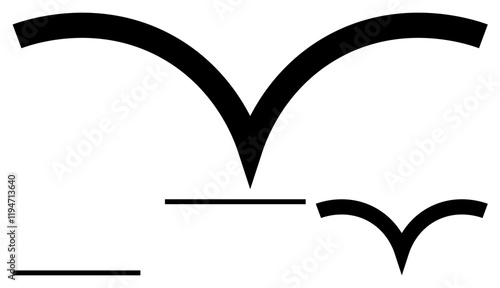 Three bird-thumbs up curved shapes in varying sizes with distinct horizontal lines. Ideal for flight concepts, minimal designs, visual balance, movement ideas, freedom themes, creative logos