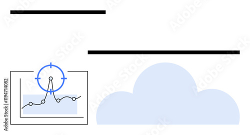 Graph with target points in blue focus, large cloud shape below, and horizontal lines. Ideal for data visualization, cloud computing, analytics, targets, storage, technology abstract line flat