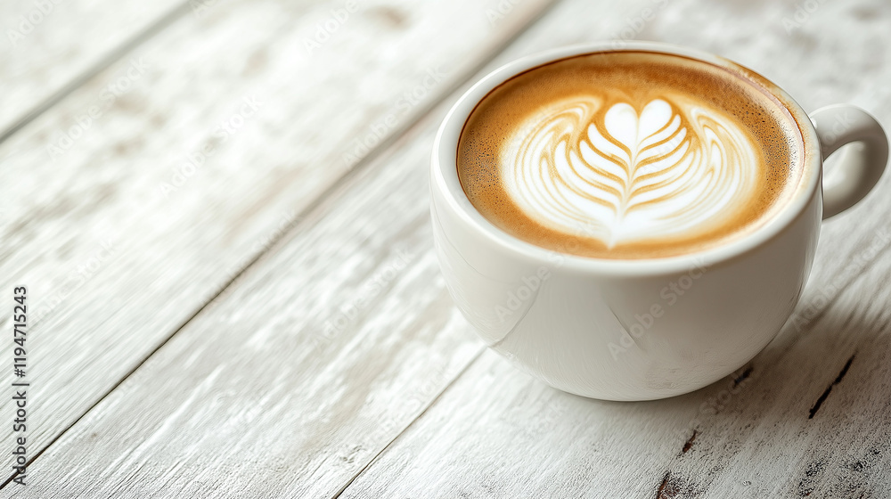 Coffee latte art on a wooden table isolated on a white background Coffee latte art on a wooden table isolated on a white background