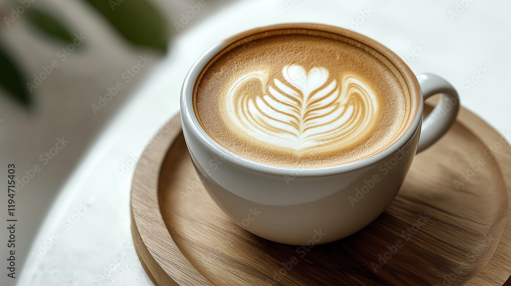 Coffee latte art on a wooden table isolated on a white background Coffee latte art on a wooden table isolated on a white background