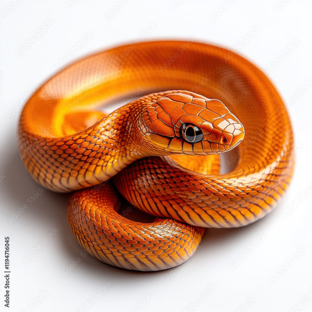 Fototapeta premium Orange Snake, Isolated on White Background.