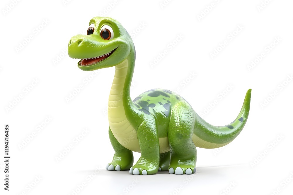 Friendly 3D Cartoon Green Dinosaur Smiling on Isolated White Background Friendly 3D Cartoon Green Dinosaur Smiling on Isolated White Background