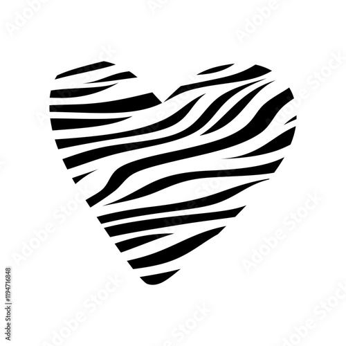 Logo con silueta de corazón con relleno de piel de tigre o cebra en espacio negativo para tarjetas y felicitaciones de San Valentín