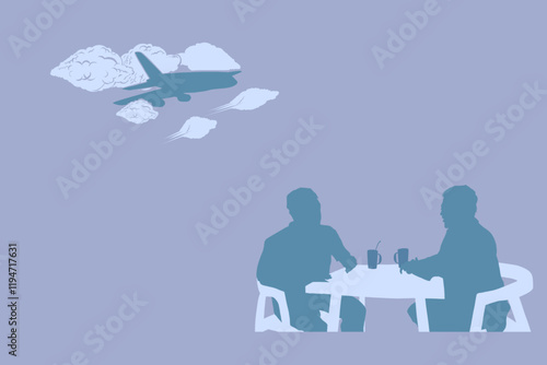 two men drinking at an airport cafe