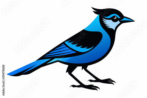 Blue Jay bird silhouette black vector art illustration.