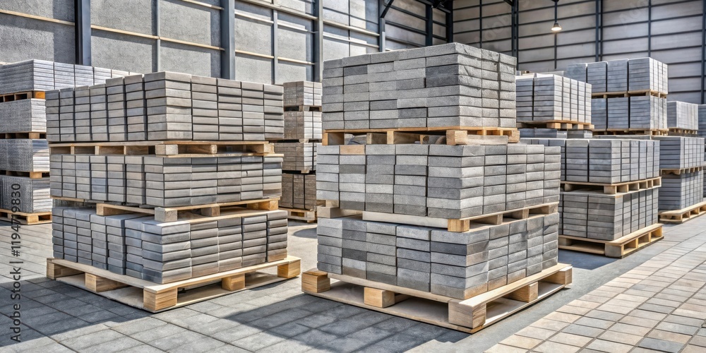 Warehouse Inventory of Concrete Paving Stones Ready for Distribution Warehouse Inventory of Concrete Paving Stones Ready for Distribution