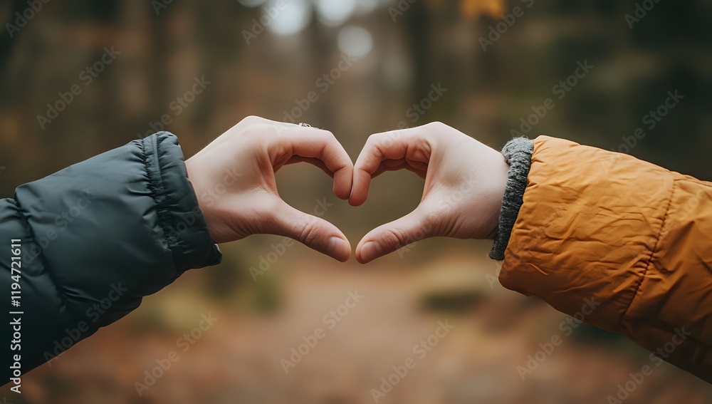 Two Hands Forming Heart Shape, Showing Love and Affection in Autumn Woods Two Hands Forming Heart Shape, Showing Love and Affection in Autumn Woods