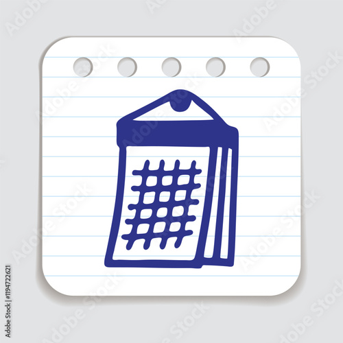 Doodle calendar schedule icon hand drawn with blue pen on a notepaper in freehand style. Vector illustration