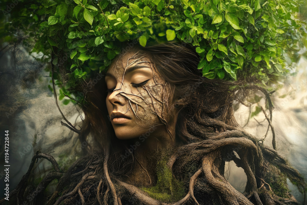 Portrait of Earth with Rooted Trees and Plants: Caring for Our Environment and Ecology Portrait of Earth with Rooted Trees and Plants: Caring for Our Environment and Ecology