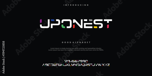 Uponest modern abstract alphabet font. Minimal technology typography, Creative urban sport fashion futuristic font and with numbers. vector illustration