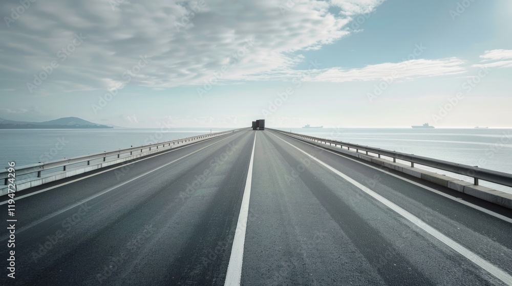 Fototapeta premium Coastal highway truck bridge ocean journey