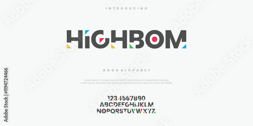 Highbom modern abstract alphabet font. Minimal technology typography, Creative urban sport fashion futuristic font and with numbers. vector illustration