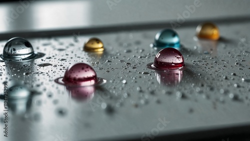 Water drops on neutral background. Minimal abstract product placement or copy space for text and messages.