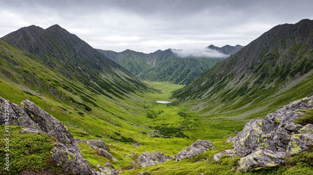 Fototapeta premium Green Mountain Valley Panorama