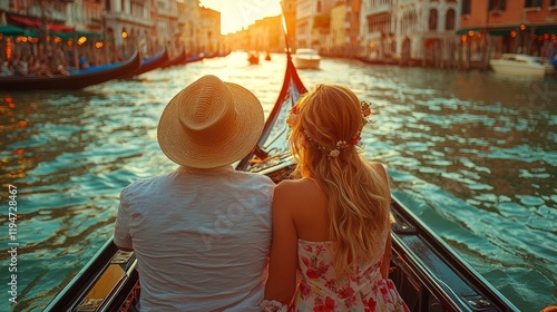 Couple Gondola Ride Venice Sunset