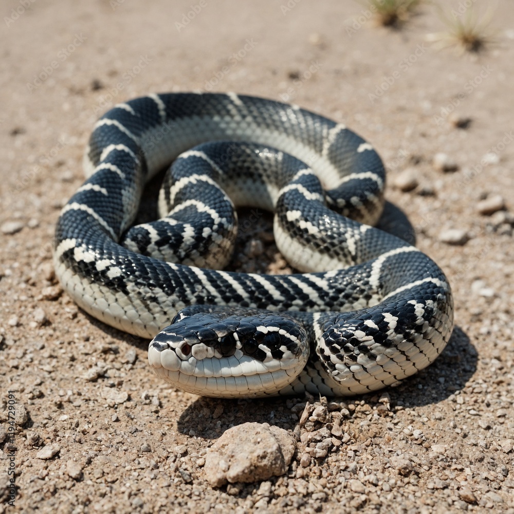 Fototapeta premium A desert king snake with black and white banding on a white background.