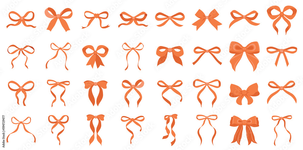 Simple hand drawn orange ribbon bow collection. Bowknot for decoration, big set of bowtie. Large retro ribbon illustration set. Set of various cartoon bow knots, gift ribbons. Valentines day. Knot Simple hand drawn orange ribbon bow collection. Bowknot for decoration, big set of bowtie. Large retro ribbon illustration set. Set of various cartoon bow knots, gift ribbons. Valentines day. Knot