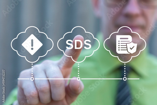 Obraz na płótnie Business person working on virtual touch screen push abbreviation: SDS. SDS Safety Data Sheets Business Industry Training Safety Concept. w salonie
