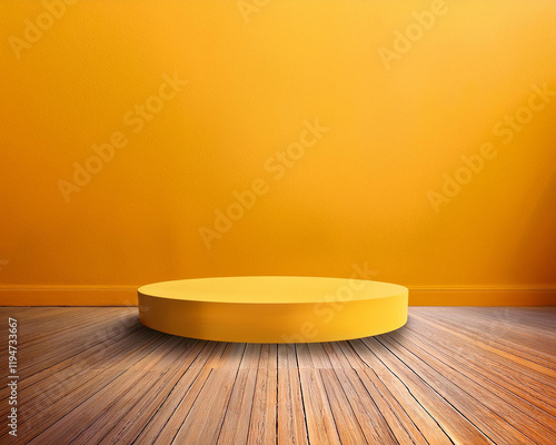 interior design of an empty room or a yellow pedestal display with a blank stand on a vibrant background. A blank stand for displaying the merchandise.