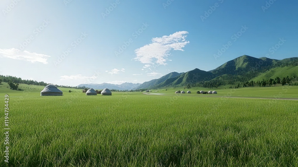 Fototapeta premium Futuristic Domes in Green Field