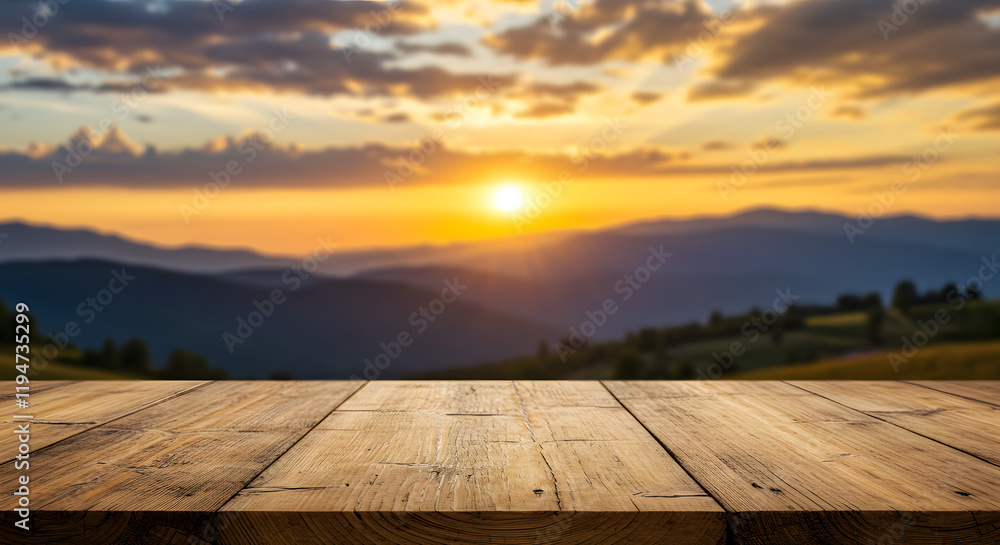 A wooden table positioned in front of breathtaking mountains, highlighting a serene outdoor setting. A wooden table positioned in front of breathtaking mountains, highlighting a serene outdoor setting.