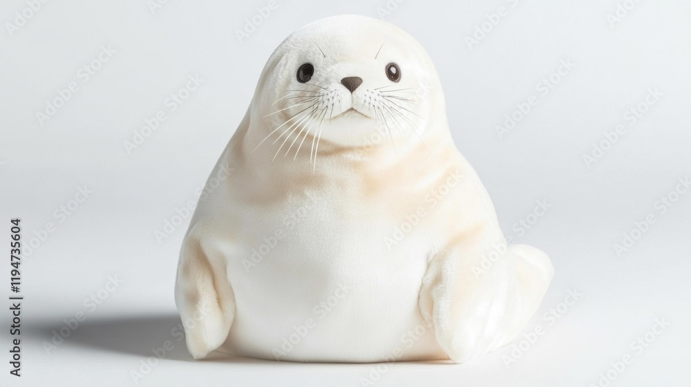 Plush White Seal on Minimal White Background. Generative AI Plush White Seal on Minimal White Background. Generative AI