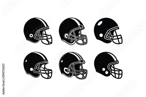 "Set of American Football Helmet Silhouette Vector Illustration"

