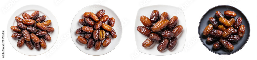 Fresh Dates Arranged on a White Plate, PNG set Fresh Dates Arranged on a White Plate, PNG set